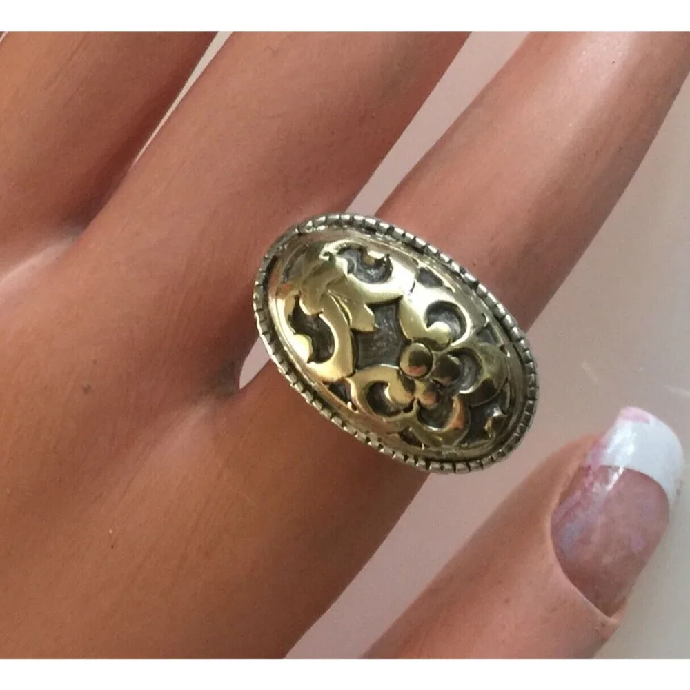 New Signed John  Hardy Sterling Silver & 18K Yellow Gold  Ring Size 6.25
